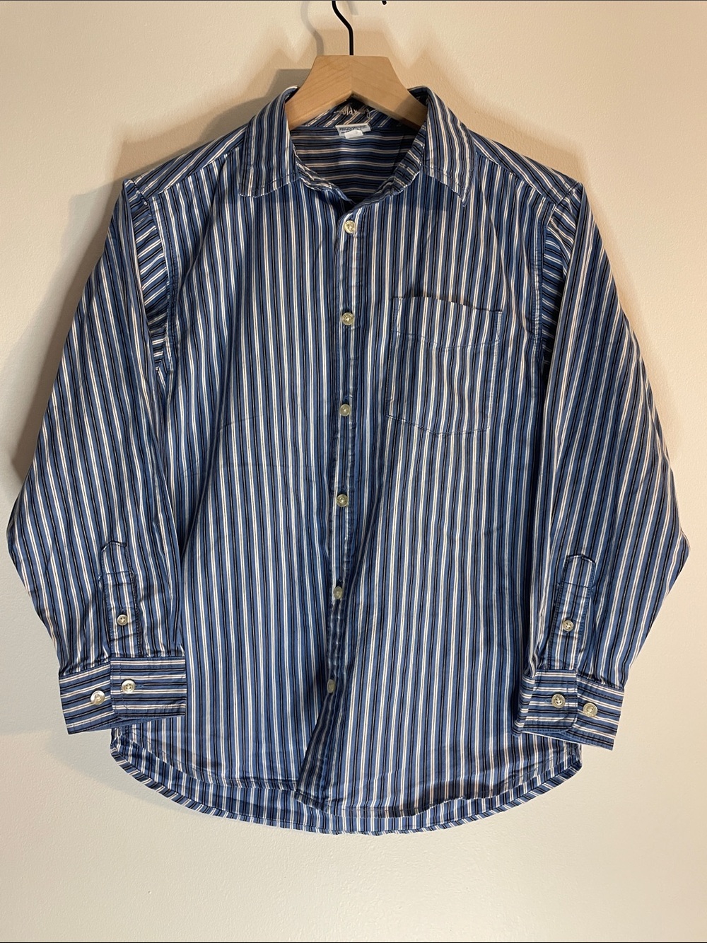 Old Navy Striped Button Front Down Up Shirt Blue White Kids Youth Boys Large
